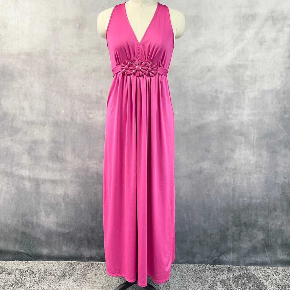 New York Company Women Empire Waist Maxi Dress Size L Floral Embellished Bead